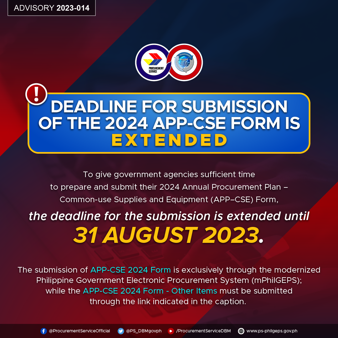 ADV 2023014 EXTENSION OF THE DEADLINE FOR SUBMISSION OF THE APPCSE